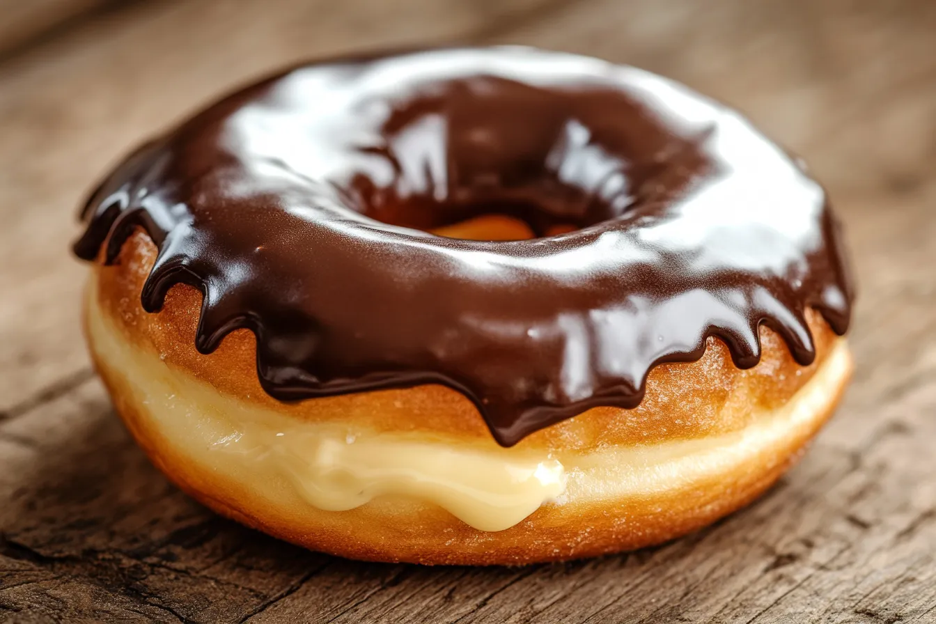 Freshly glazed Boston Kreme Dunkin Donut