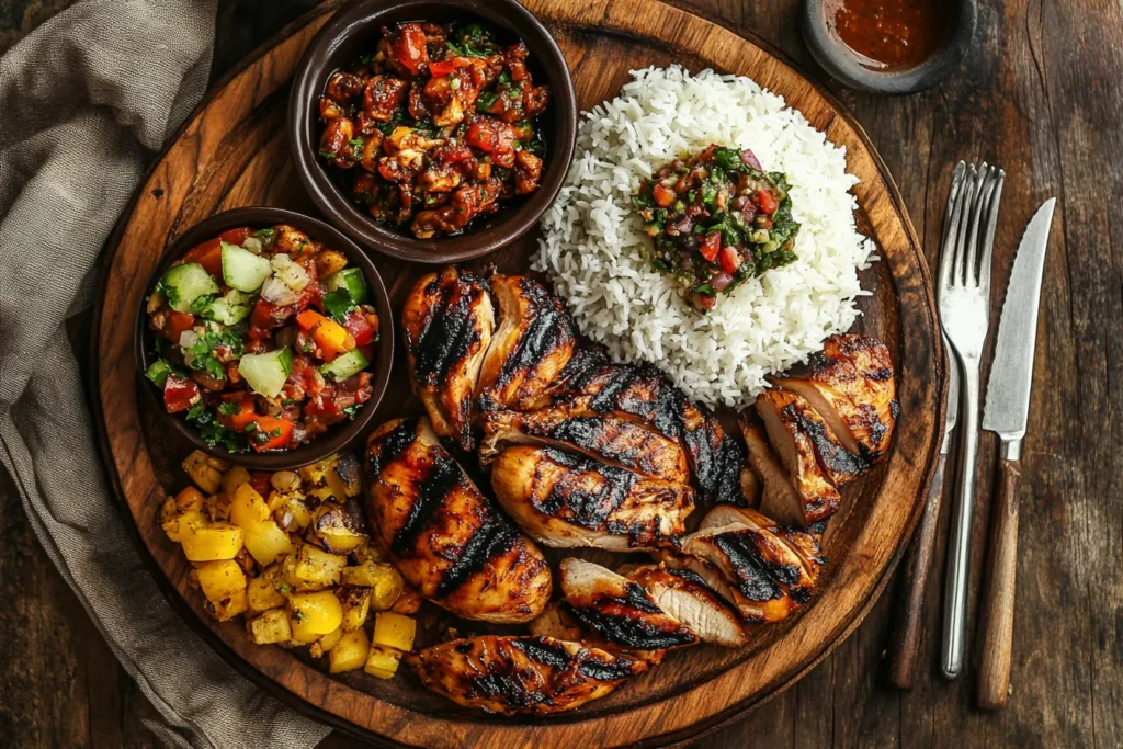 Full Brazilian churrasco meal with sides