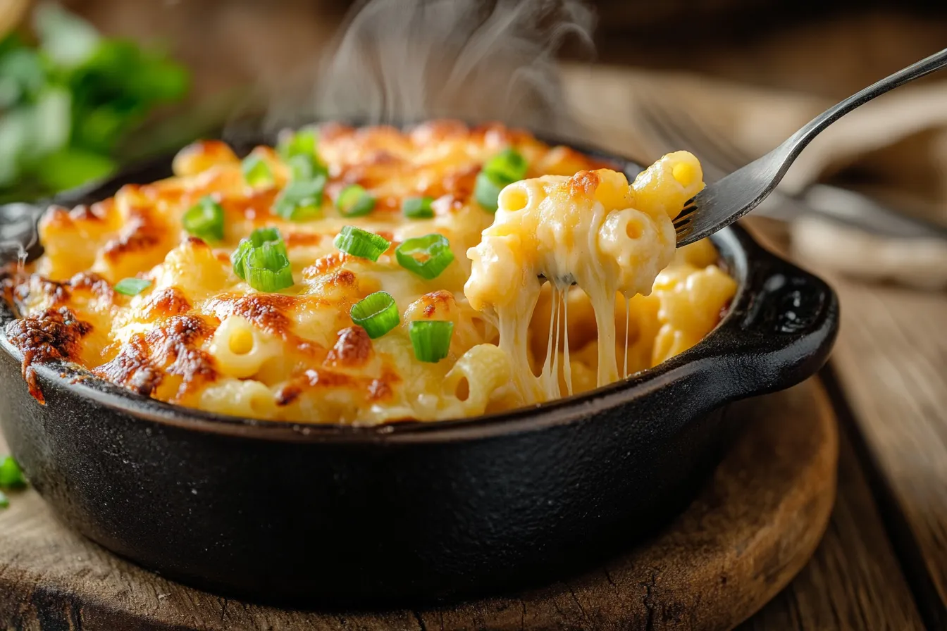 bowl of buffalo mac and cheese with steam rising