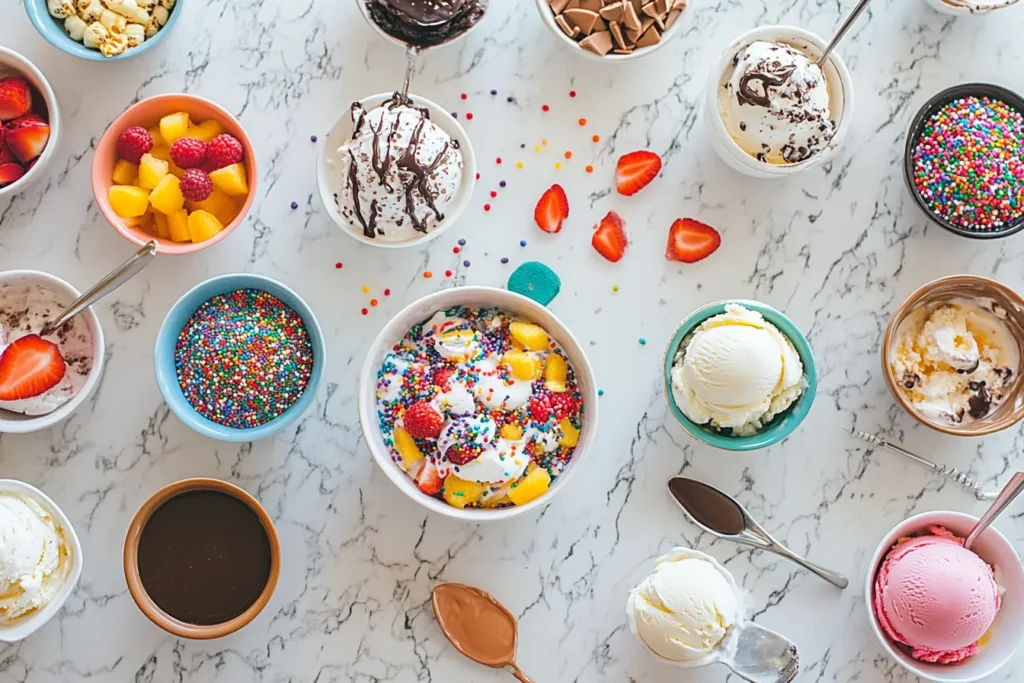 DIY sundae bar with multiple toppings