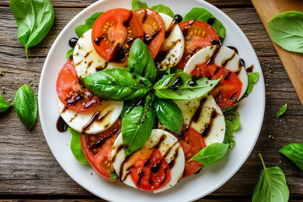 “Caprese salad with balsamic drizzle”