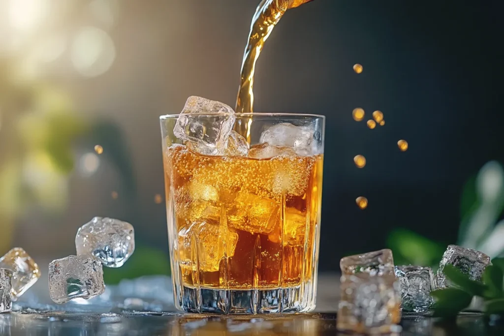 Pouring cold brew tea into a glass