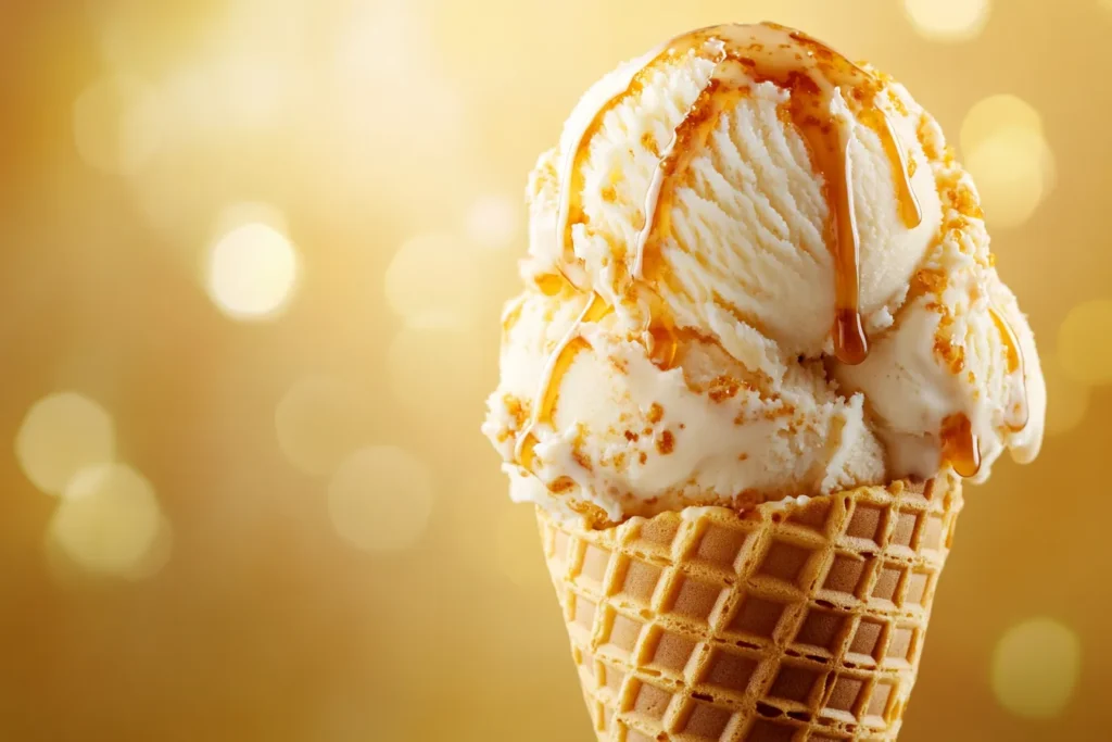“Salted caramel ice cream in a waffle cone”