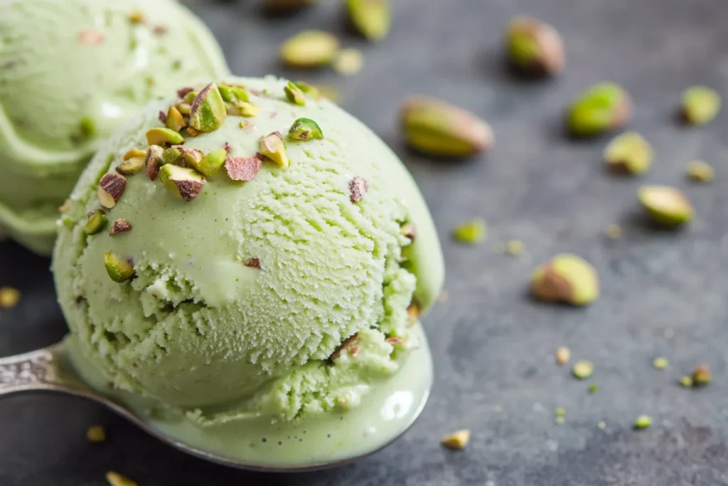 “Vegan pistachio oat milk ice cream”