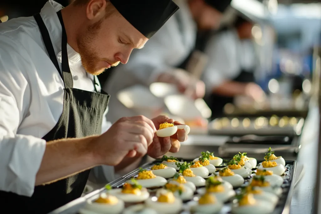 Local chefs preparing deviled eggs at the Ohio State Fair