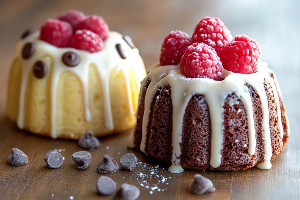 Close-up of Chocolate Chocolate Chip and Lemon Raspberry Bundtlets