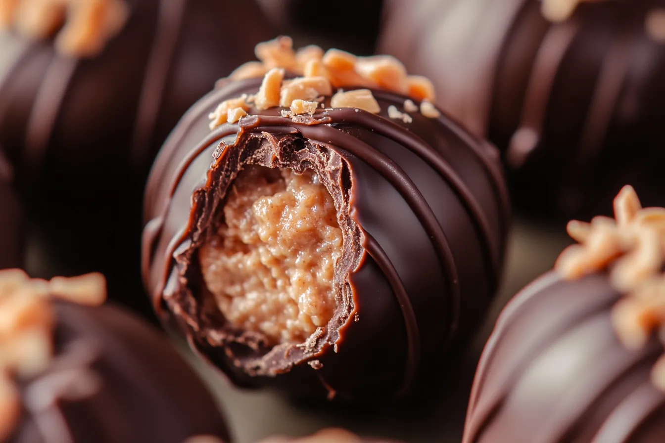 Chocolate-dipped peanut butter cheesecake balls