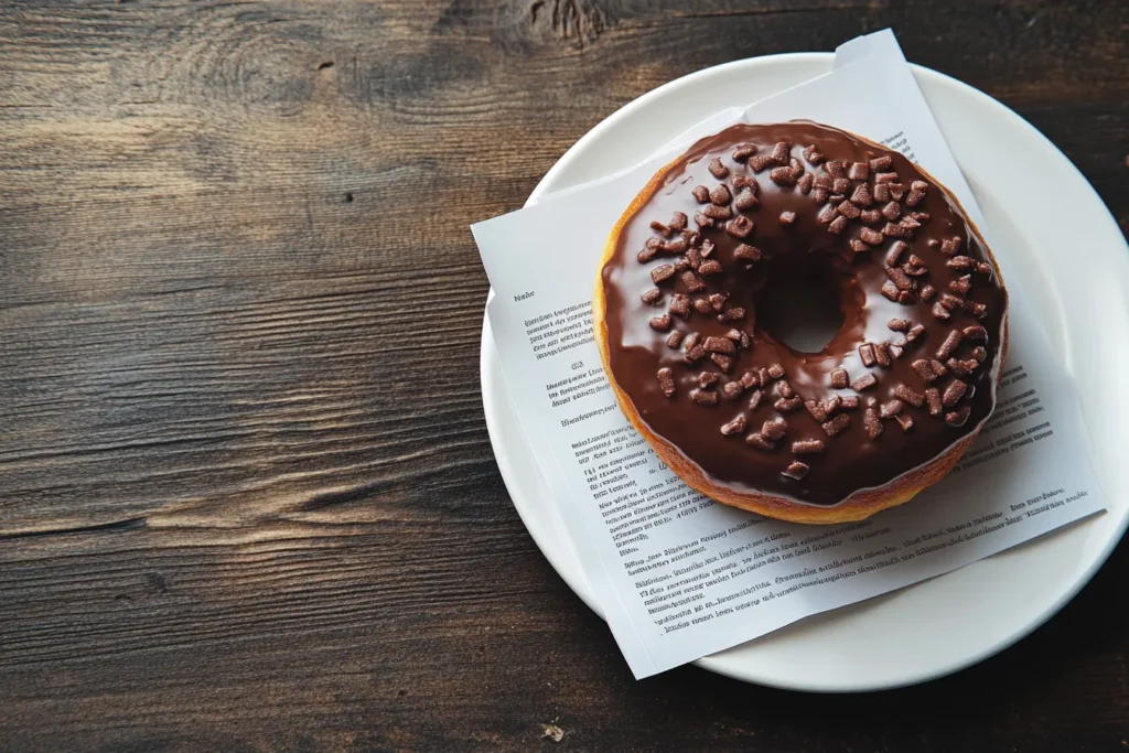 Nutrition label and ingredients of chocolate glazed doughnut