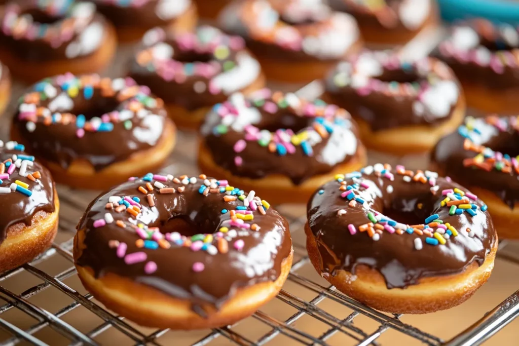 “mini donuts with chocolate and sprinkles”