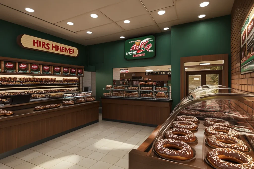 Krispy Kreme store display with chocolate glazed signage