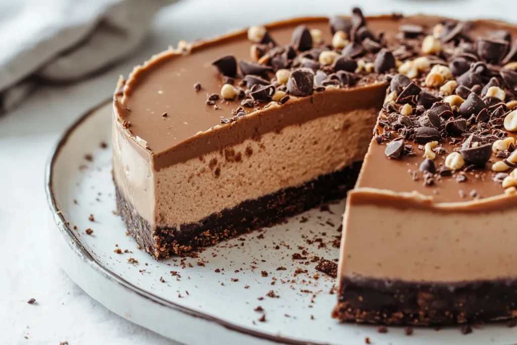 Chocolate peanut butter protein cheesecake