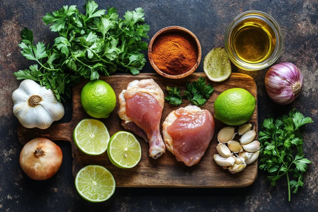 Fresh ingredients for churrasco marinade on table