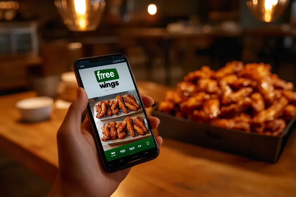Wingstop mobile app screen showing free wings offer