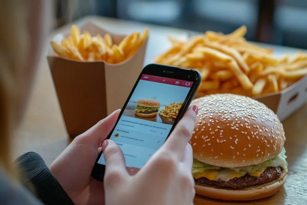 Person using mobile app to claim free fries