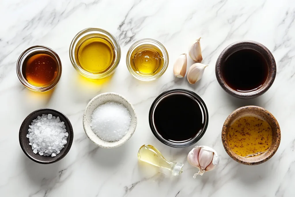 Ingredients for balsamic vinaigrette on a countertop