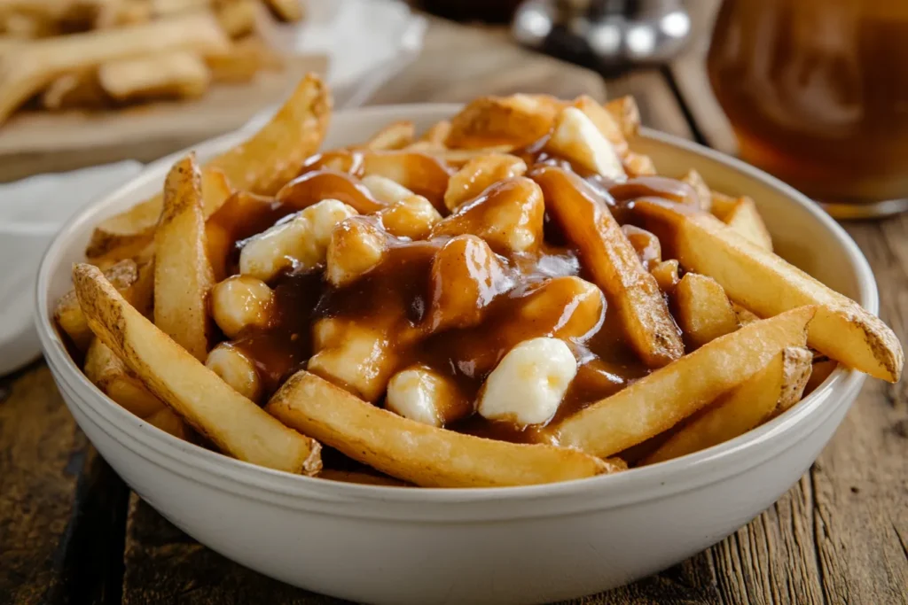Canadian poutine dish with fries, cheese curds, and gravy