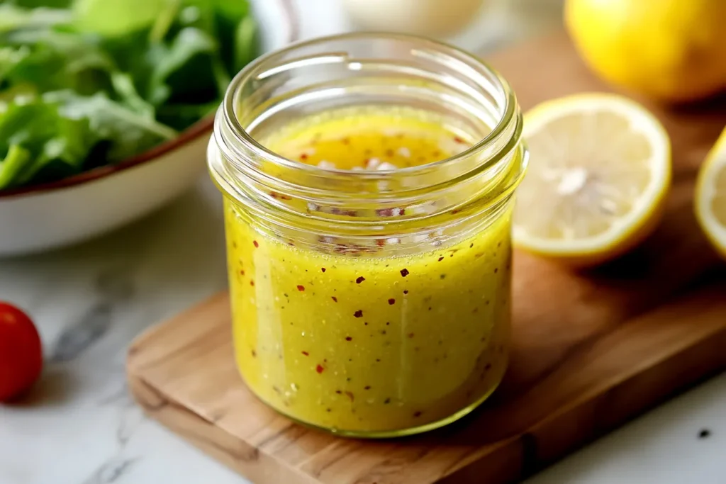 “Homemade salad dressing with pink salt”