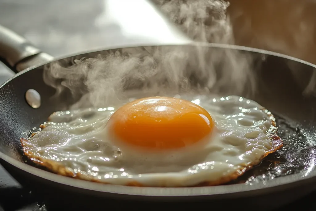 Cooking an egg inside a metal ring on a skillet