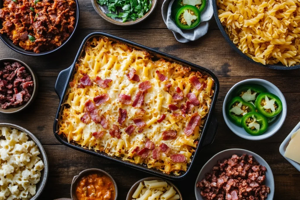 Small dishes showing variations like jalapeños, bacon, and gluten-free pasta