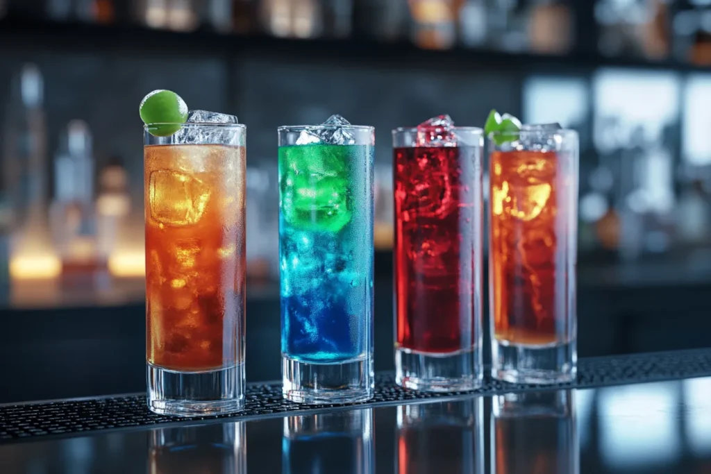 Different colored Long Island Iced Tea variations