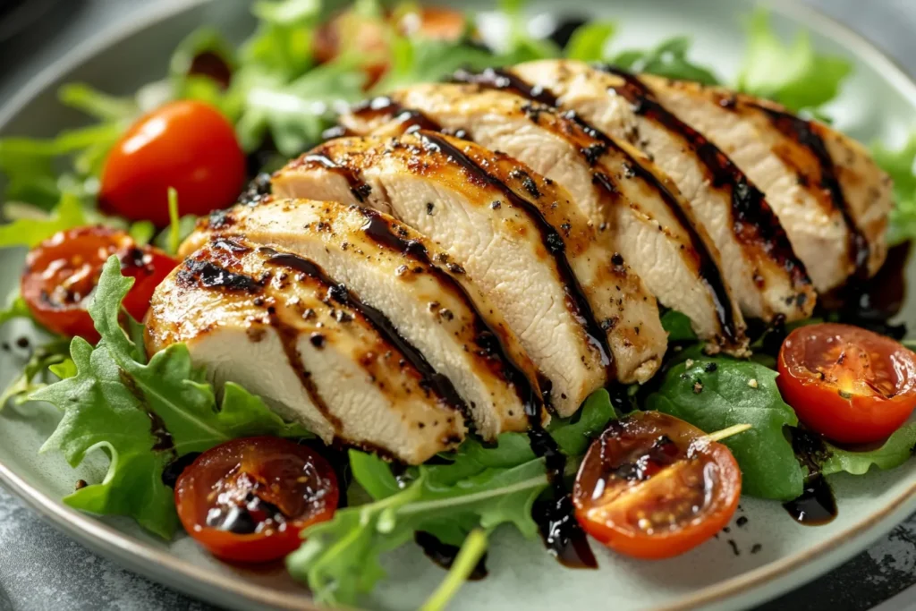 Air fryer chicken breast served with fresh salad