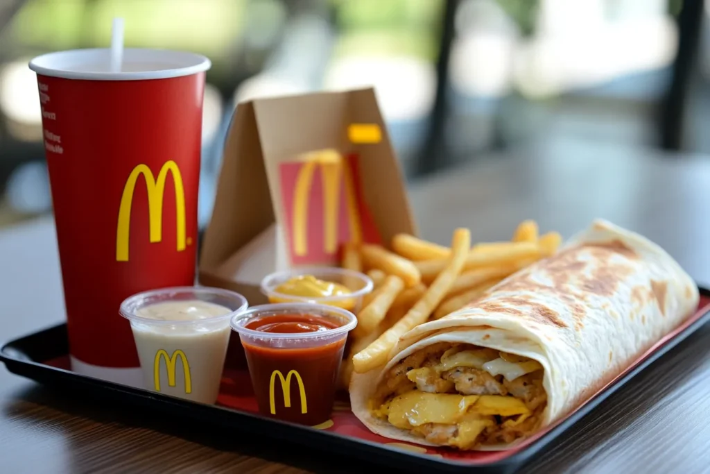 McDonald’s Snack Wrap with added sauces and fries on the side