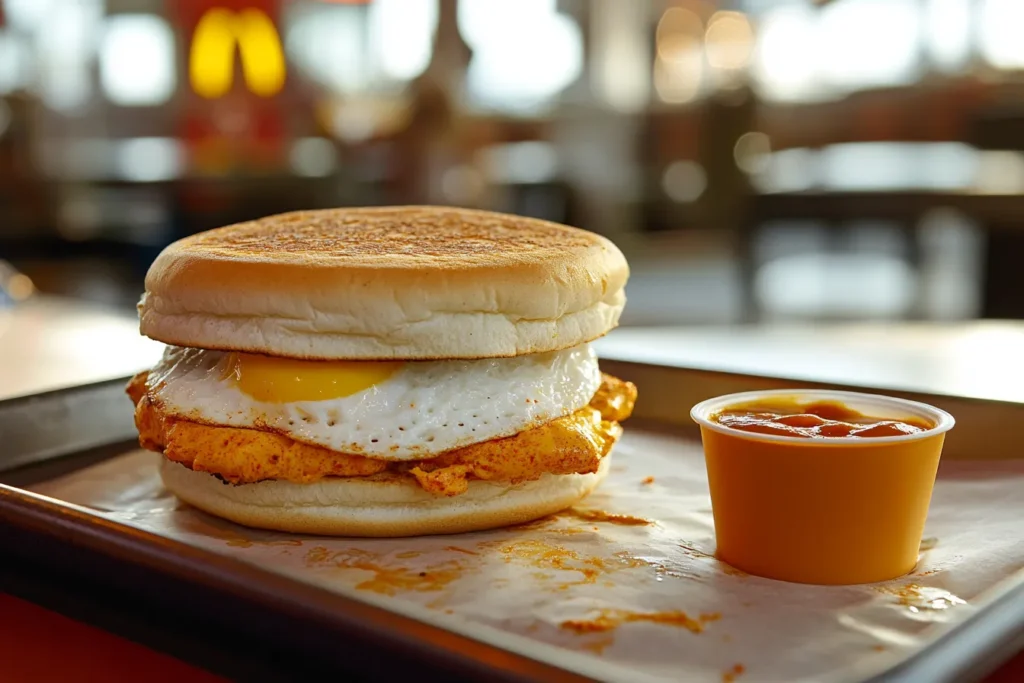 Customizing Spicy McMuffin with egg and sauce