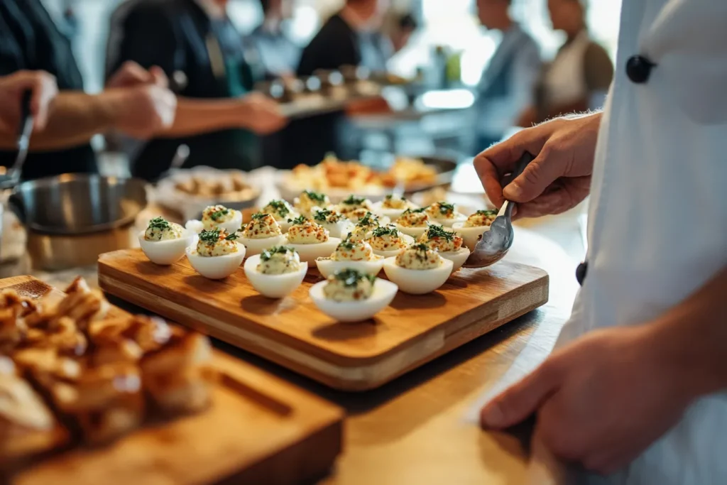 Foodies sampling deviled eggs at Taste of Ohio Café