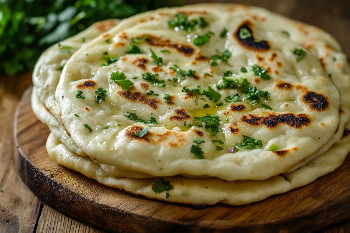 Sourdough naan bread with herbs