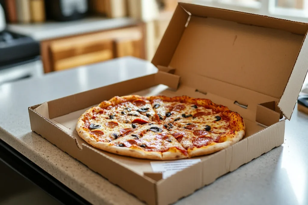 Domino’s pizza box with discount code label