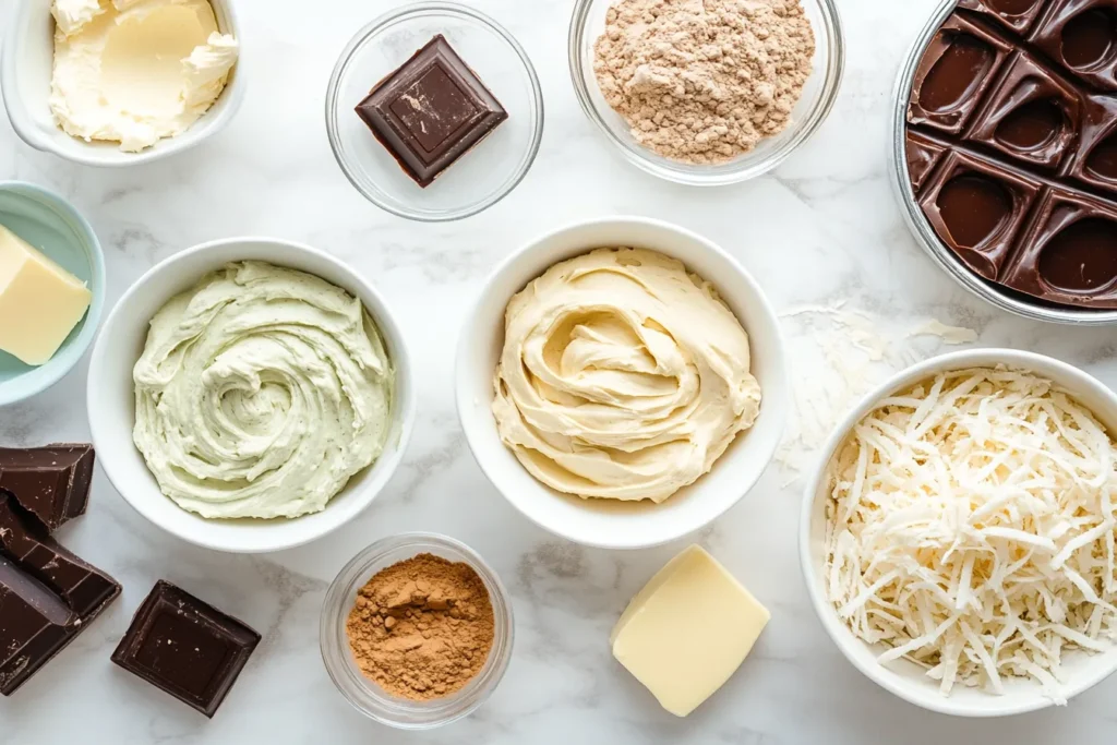 "Ingredients for homemade Dubai chocolate laid out on a counter"