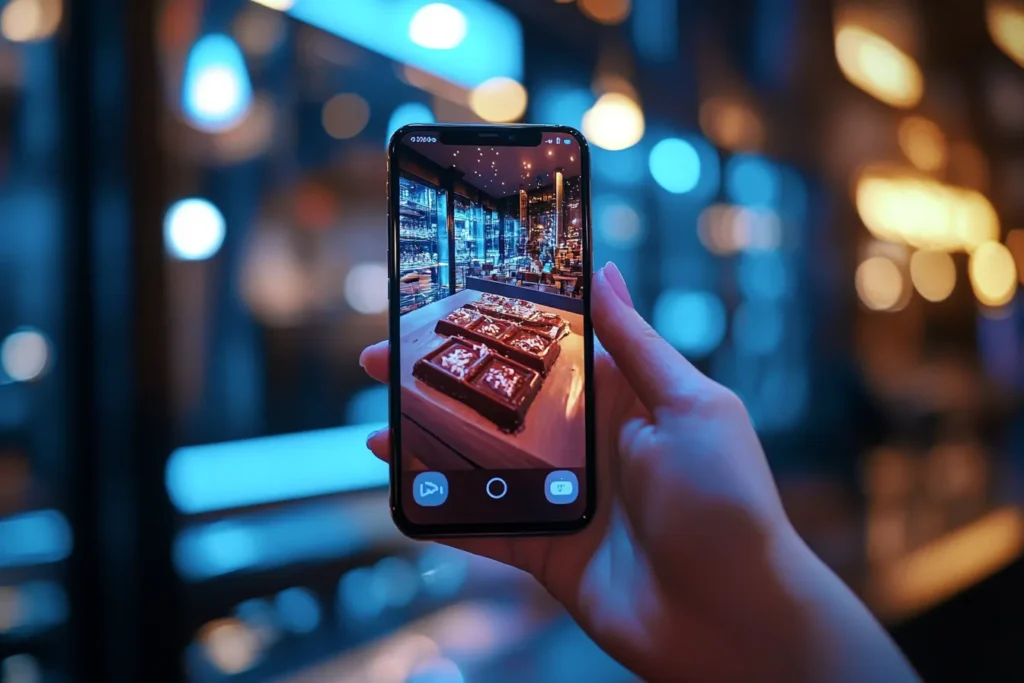 "Smartphone showing TikTok video of Dubai chocolate being cut open"