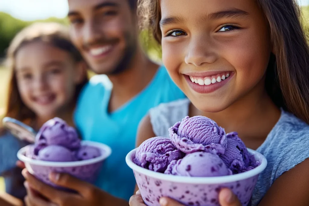 “Family enjoying grape ice cream”