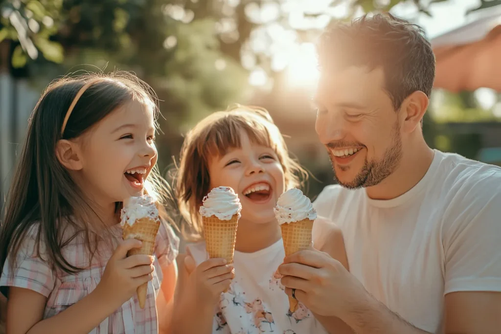 happy family enjoying ice cream together