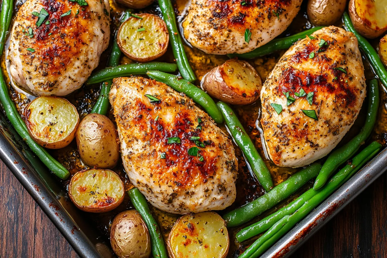One-pan chicken breast with potatoes and green beans