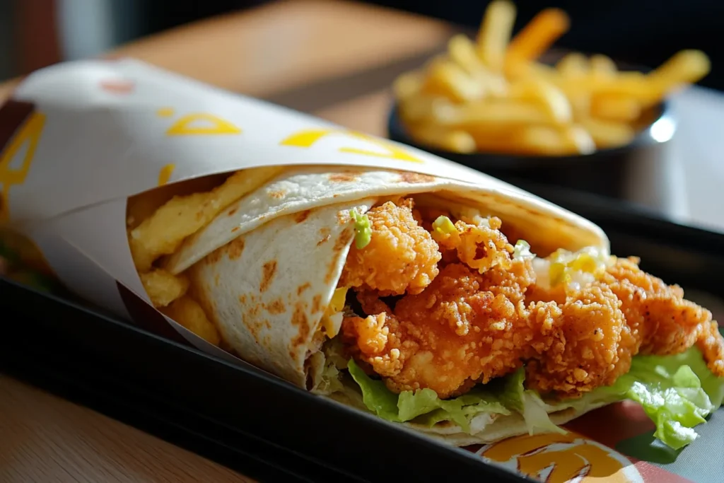 Fast-food snack wrap on McDonald’s wrapper