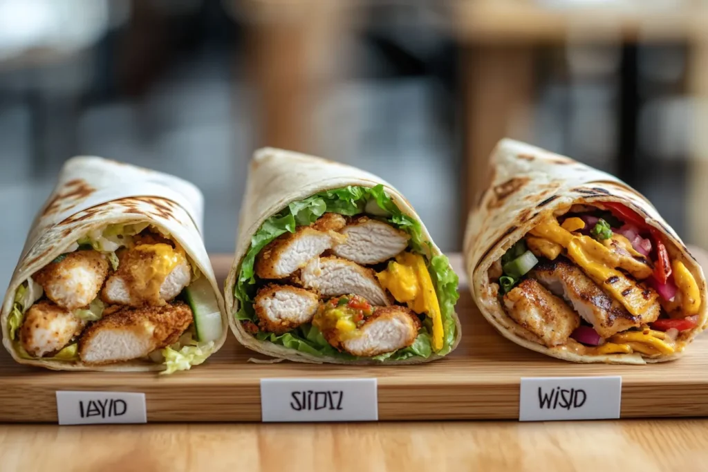 Side-by-side comparison of McDonald’s, Burger King, and Wendy’s wraps