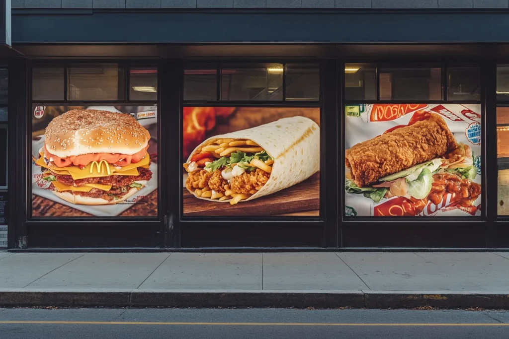 “Popeyes, Taco Bell, and McDonald’s wrap menu posters”
