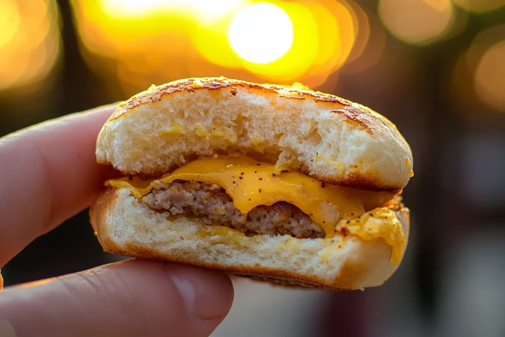 First bite into the Spicy McMuffin showing texture