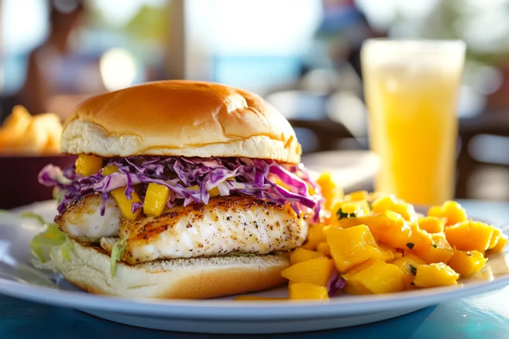 Grouper sandwich with mango slaw in Key West
