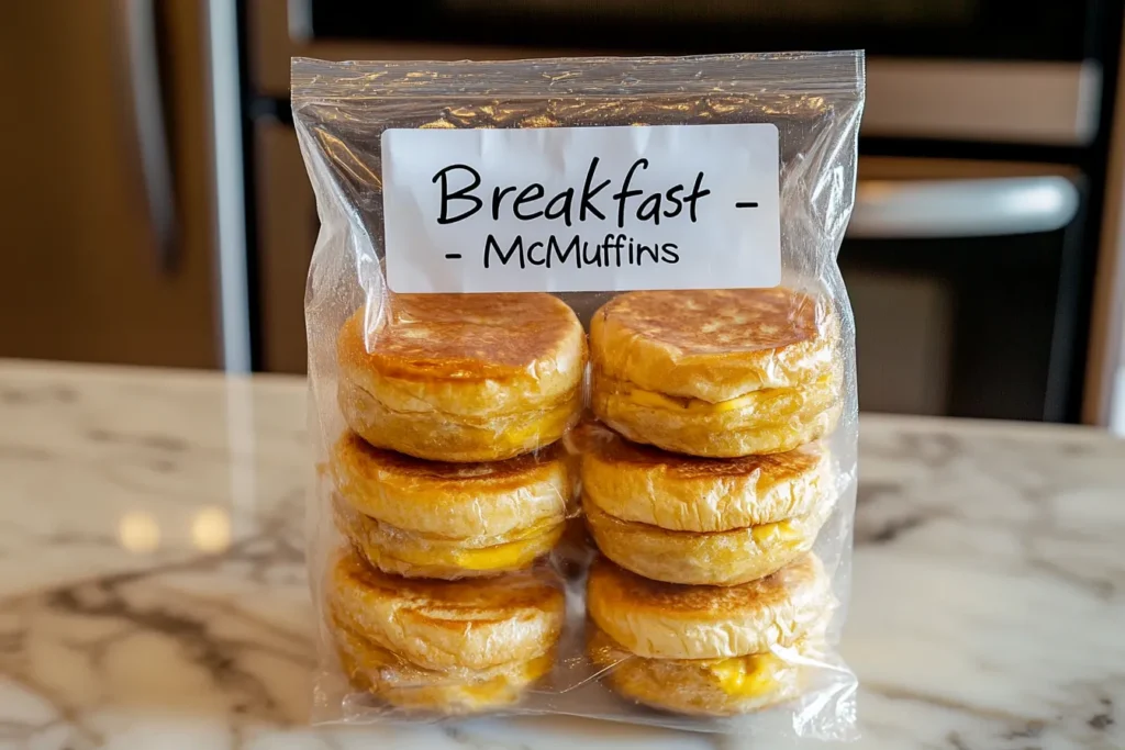 Wrapped McMuffins in foil ready for freezing