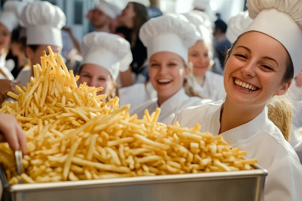 French fry world record event with people in chef hats
