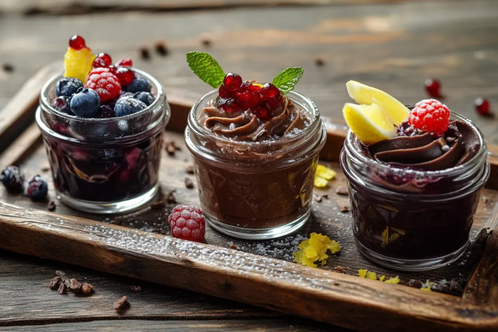 Multiple GAPS cream cheese dessert variations with berries and cocoa