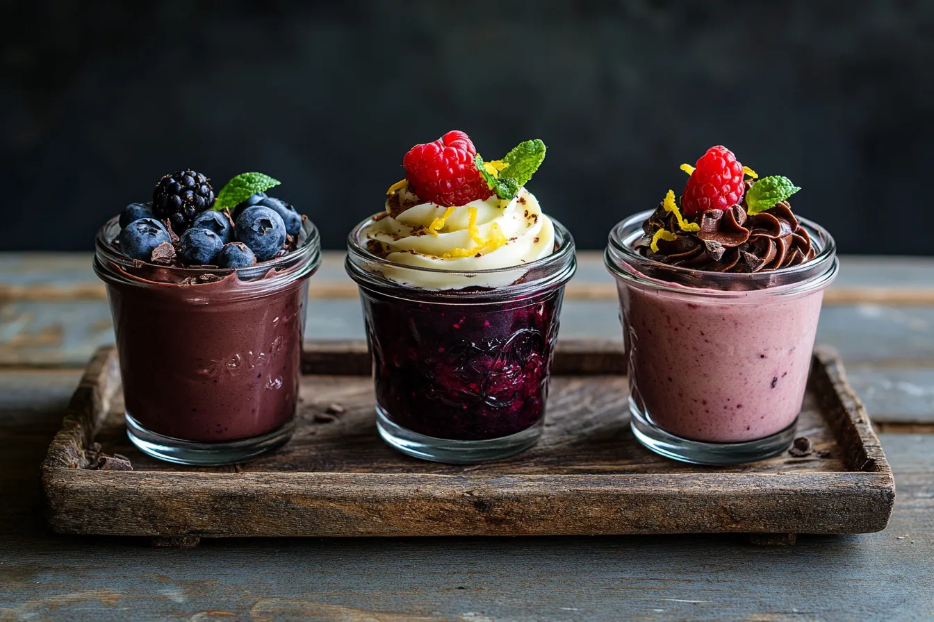 Multiple GAPS cream cheese dessert variations with berries and cocoa