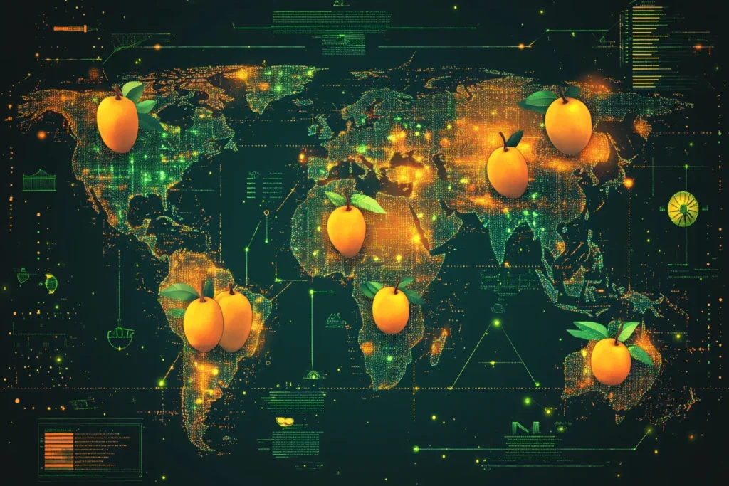 A world map with major mango-producing countries highlighted