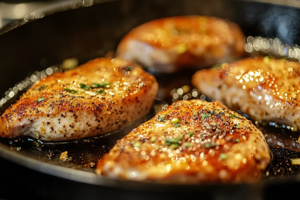 Searing chicken in a cast iron pan