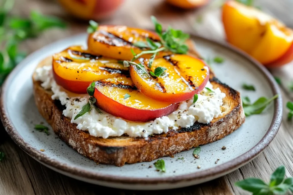 Peach cottage cheese toast with herbs