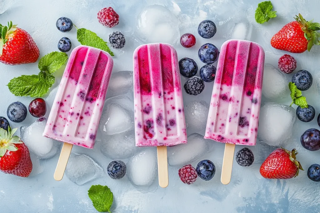 Grape ice pops with mixed berries