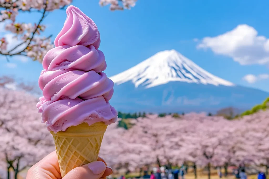 Enjoying grape ice cream in Japan