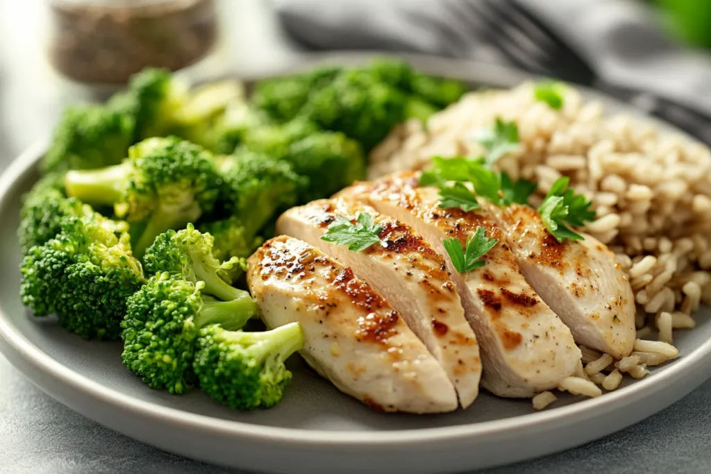 “Healthy meal with 3 ounce chicken breast”